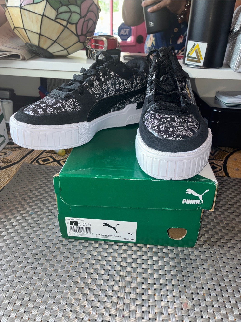 Puma Black and White Paisley Kids Sneakers